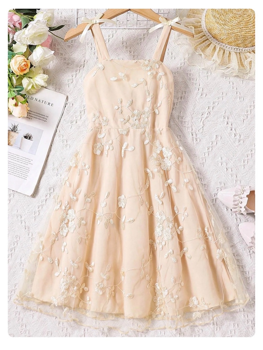 Girls Apricot Embroidered Tulle Smocked - Size 12